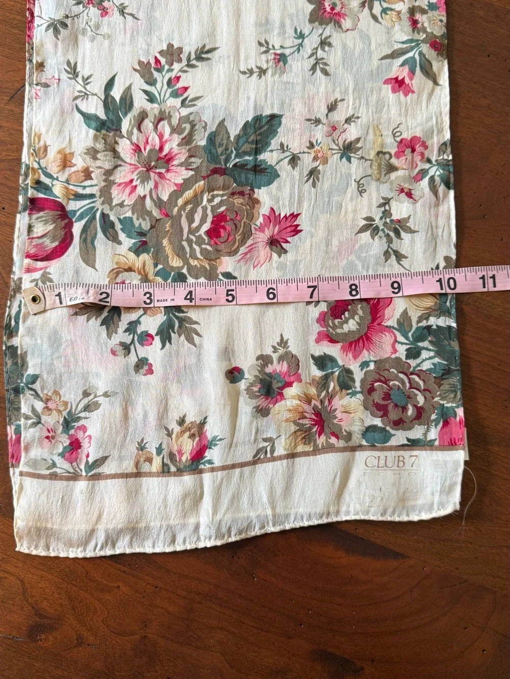 Echo Club 7 Floral 100% Silk Scarf in Cream, Teal, Pink